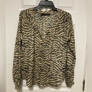 *Patterson J Kincaid Black & Tan Women's Striped Floral Small Blouse Top #T